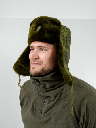 Шапка-ушанка ВКБО офицерская с кокардой из овчины, зеленый, овчина - интернет магазин Полигон